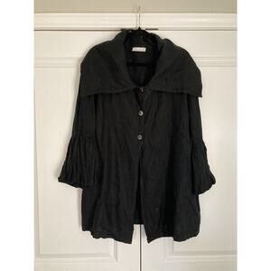 Bryn Walker 100% Linen Coat Black Small Button Down Long Sleeve Lagenlook USA